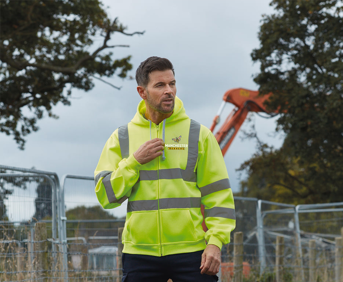 Custom Printed Hi Vis Hooded Sweatshirt