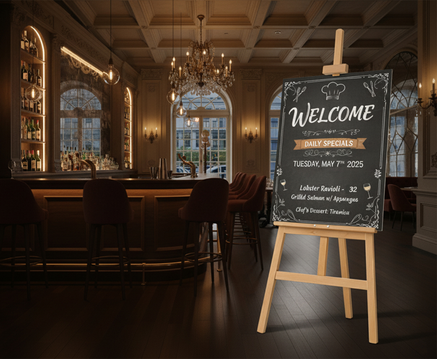 Restaurant Wooden Easel With Printed Menu Board